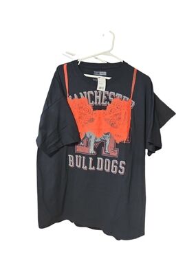 Vintage-Inspired Manchester Bulldogs Graphic Tee with Orange Lace Bralette